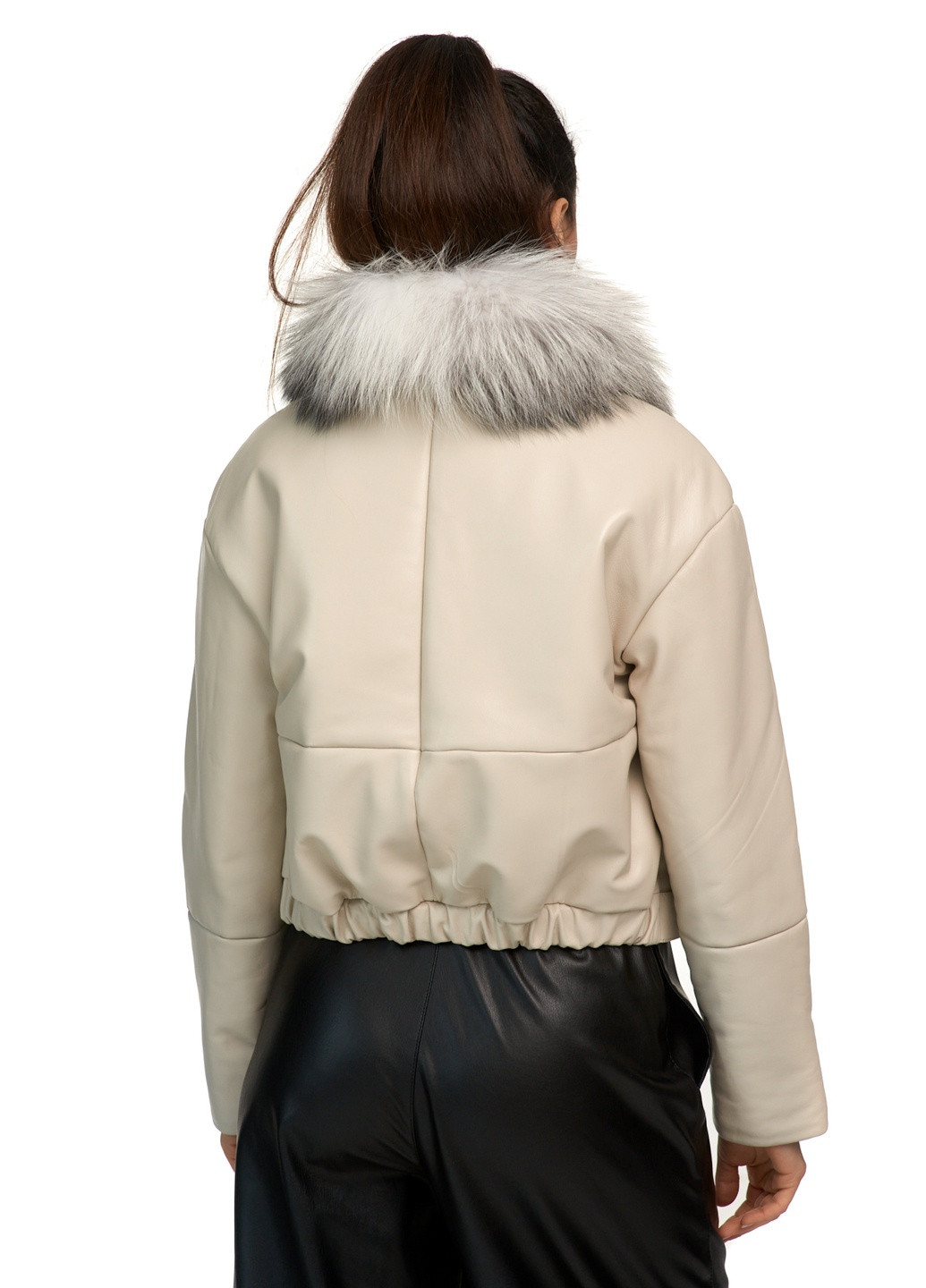 Молочная демисезонная пуховик куртка оверсайз oversize натуральная кожа с натуральным съемным мехом silver fox. весна осень зима fb-2 2xl молочная Actors