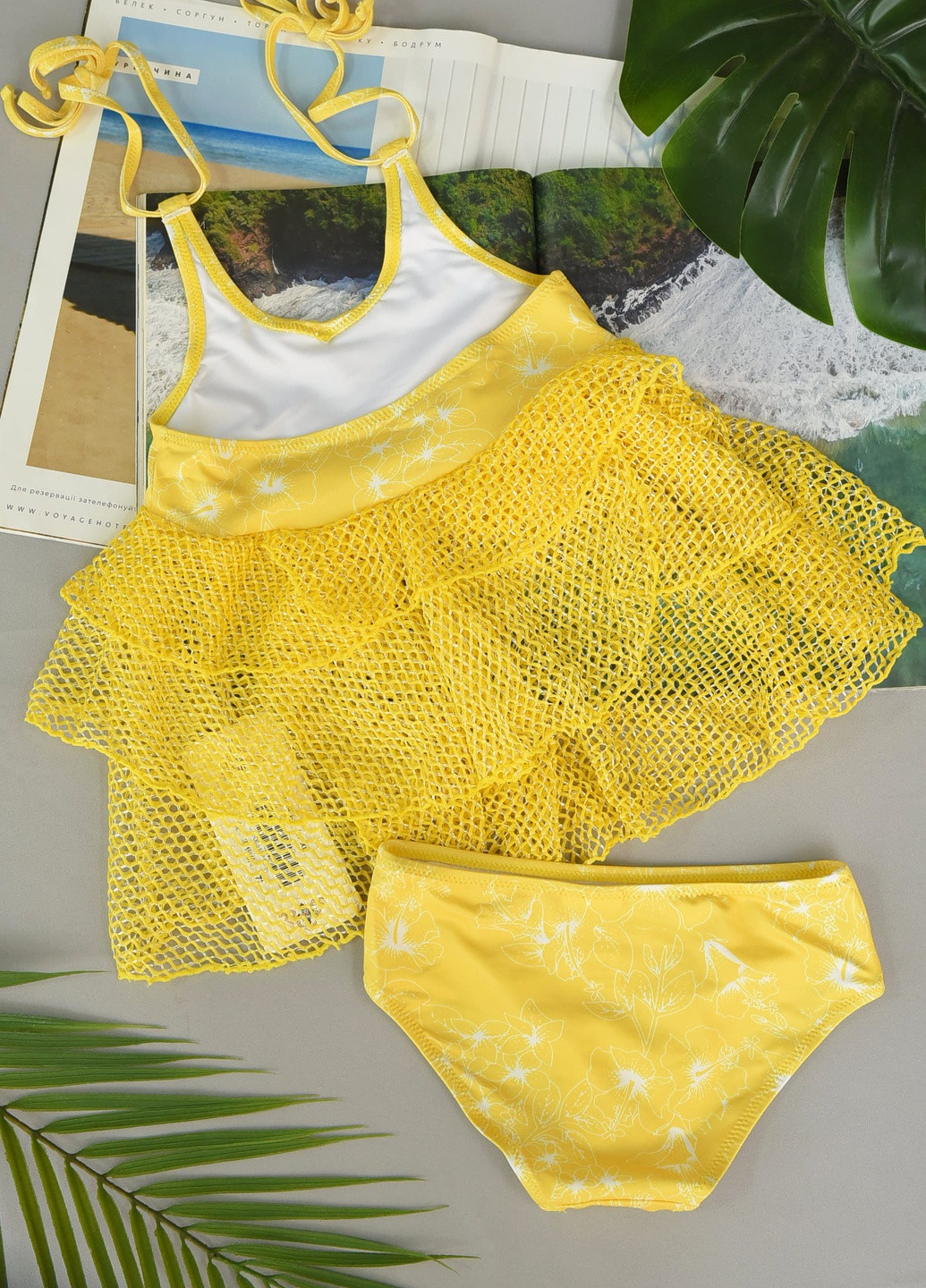 Желтый летний купальник детский желтого цвета раздельный Let's Shop
