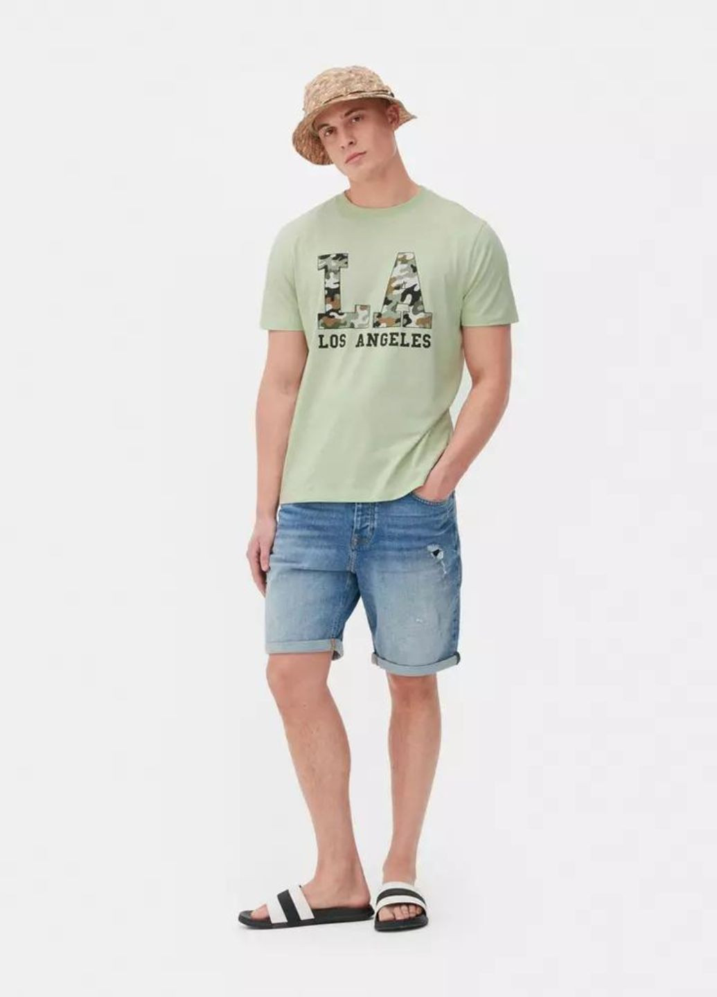 Оливковая мужская футболка. натуральный хлопок с коротким рукавом Primark
