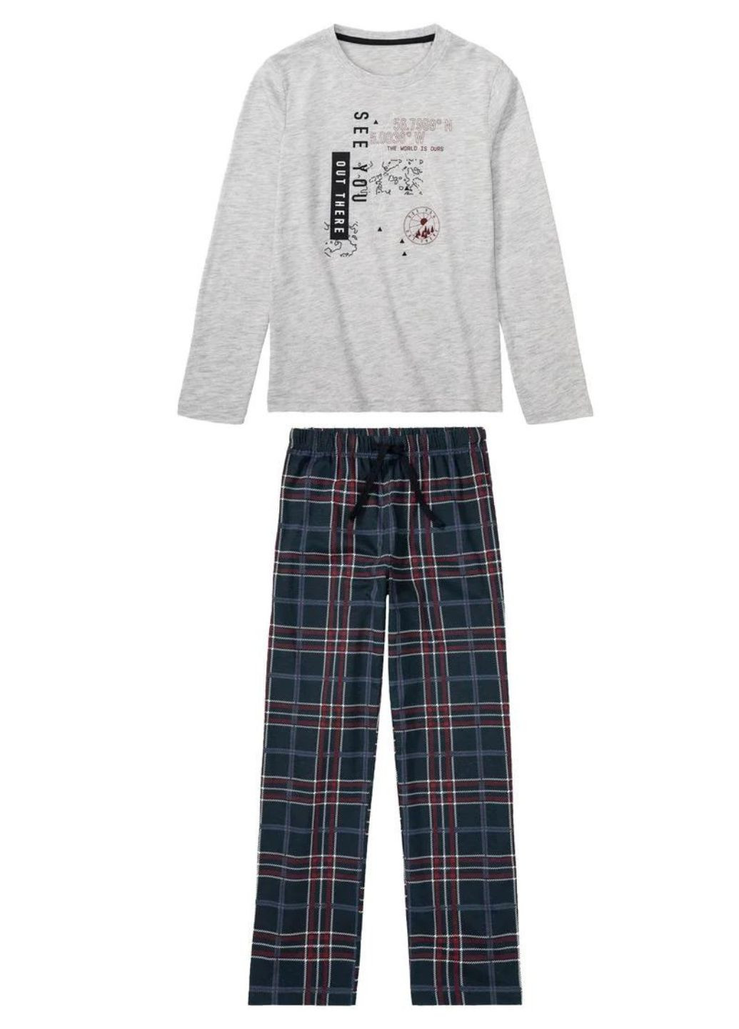 Комбинированная всесезон пижама для подростка. фланелевые штаны лонгслив + брюки Pepperts