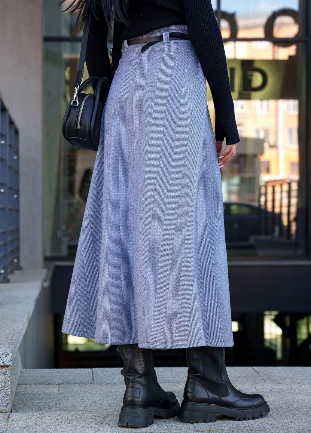 Тепла міді-спідниця сірого кольору Jadone Fashion спідниця (265212349)