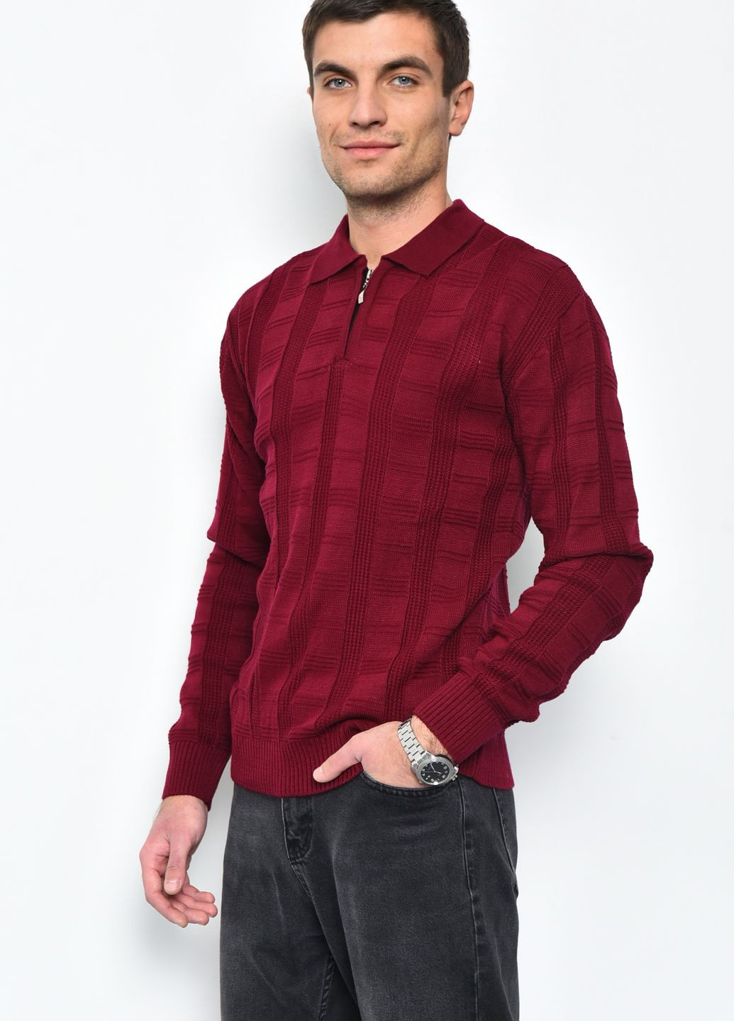 Бордовый демисезонный свитер мужской бордового цвета акриловый пуловер Let's Shop