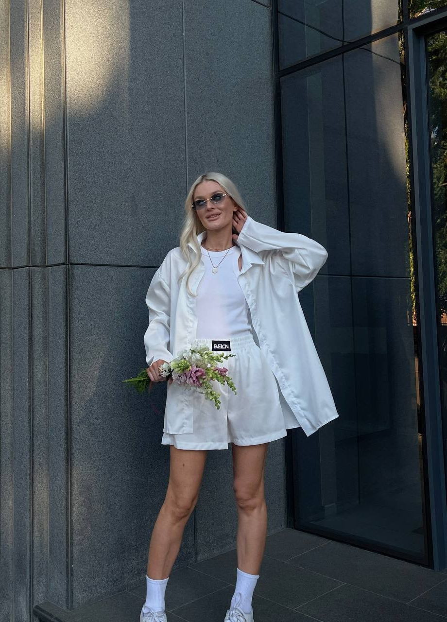 Красивий жіночий костюм двійка, повсякденний літній білий костюм No Brand (260339936)