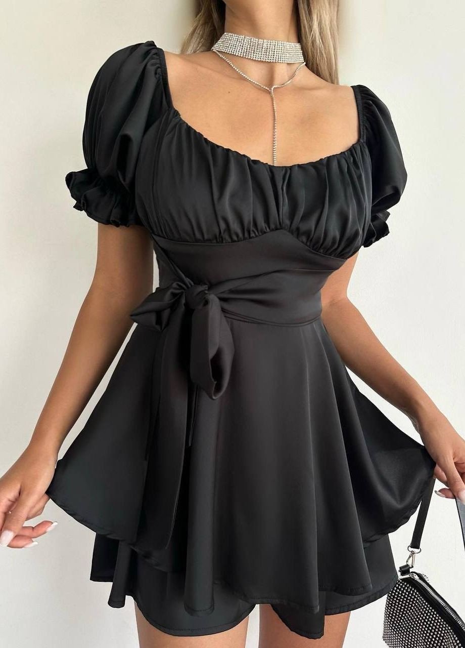 Черное вечернее очень легкое и стильное женское платье No Brand однотонное
