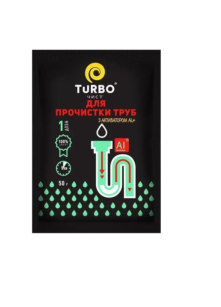 Гранулы для очистки канализационных труб TURBOчист 50 г с алюминиевым активатором Tortilla (258616001)