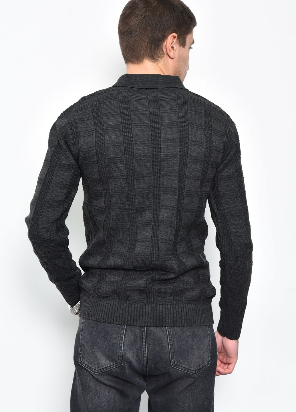 Темно-сірий демісезонний светр чоловічий темно-сірого кольору акриловий пуловер Let's Shop