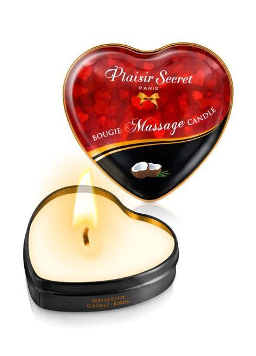 Масажна свічка серце Coconut (35 мл) Plaisirs Secrets (277236142)