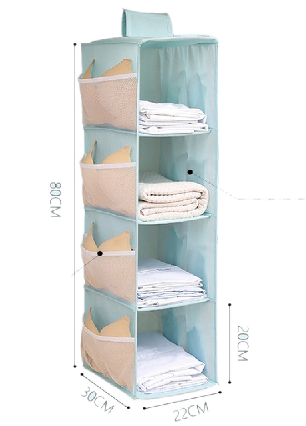 Подвесной органайзер модуль шкаф для хранения одежды обуви вещей сумок на 4 ячейки 80х30х22 см (474422-Prob) Голубой Unbranded (258415925)