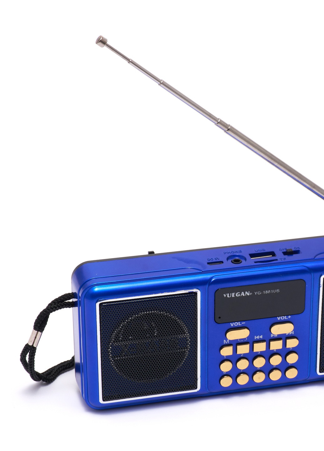 Портативный радиоприёмник аккумуляторный FM радио YUEGAN YG-1881US c SD-карта, MP3 плеер солнечная панель синий Led (257196484)
