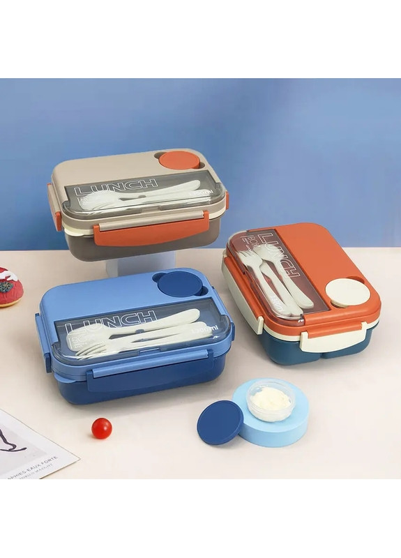 Ланчбокс на 4 герметичні відділи з приладами та соусницею LUNCH 1.3 л синій More (269266804)