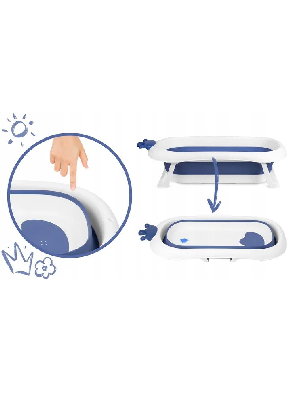 Складная компактная портативная переносная ванночка с подушкой нескользящей отделкой для детей малышей (475151-Prob) Бело-синяя Unbranded (262452218)