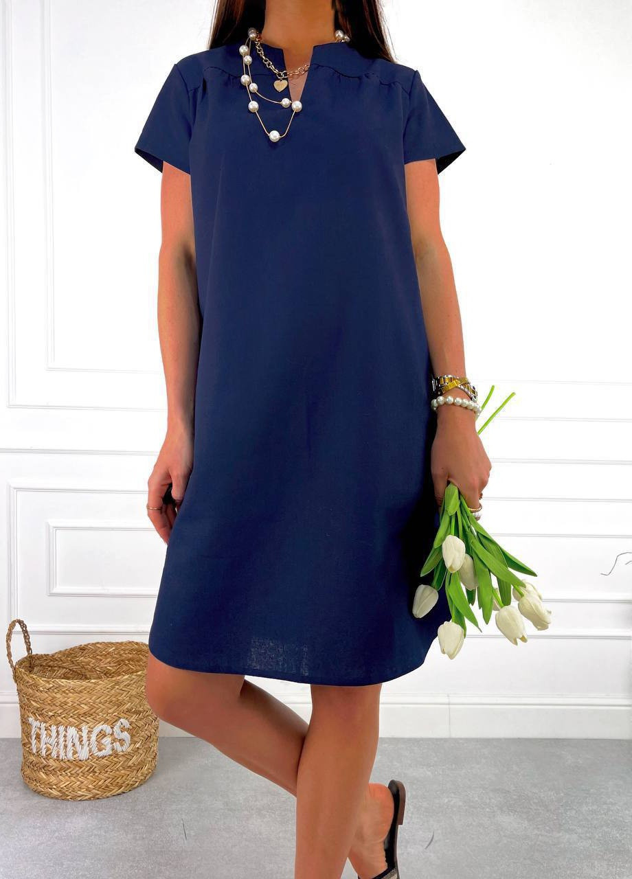 Синее женское льняное платье свободного кроя синего цвета р.54/56 431696 New Trend