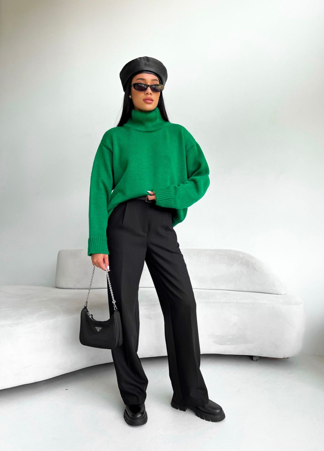 Зеленый свитер женский oversize однотонный Massimo