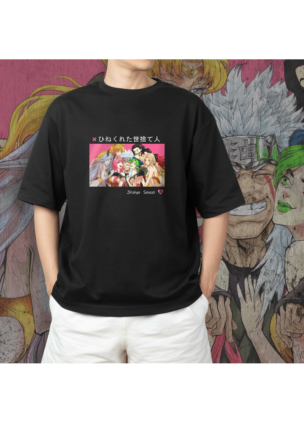 Черная футболка с принтом наруто - джирайя извращнный отшельник No Brand