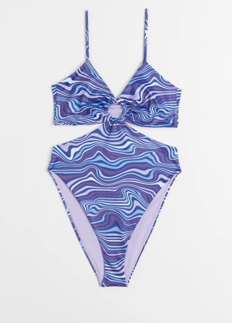 Светло-фиолетовый летний купальник с высокими вырезами слитный H&M
