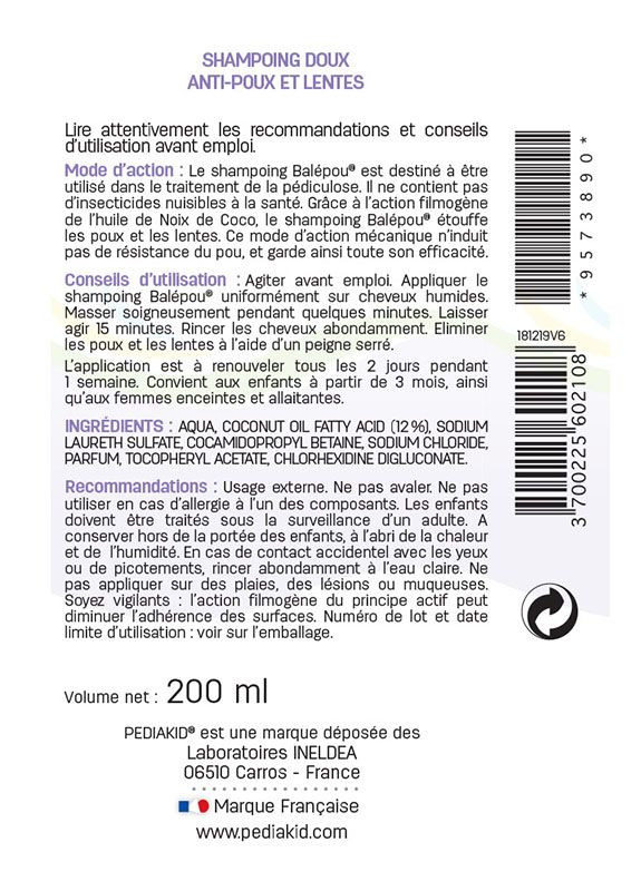 ШАМПУНЬ ПРОТИ ВОШЕЙ ТА ГНИД / BALEPOU SHAMPOING 200 МЛ Pediakid (271132372)