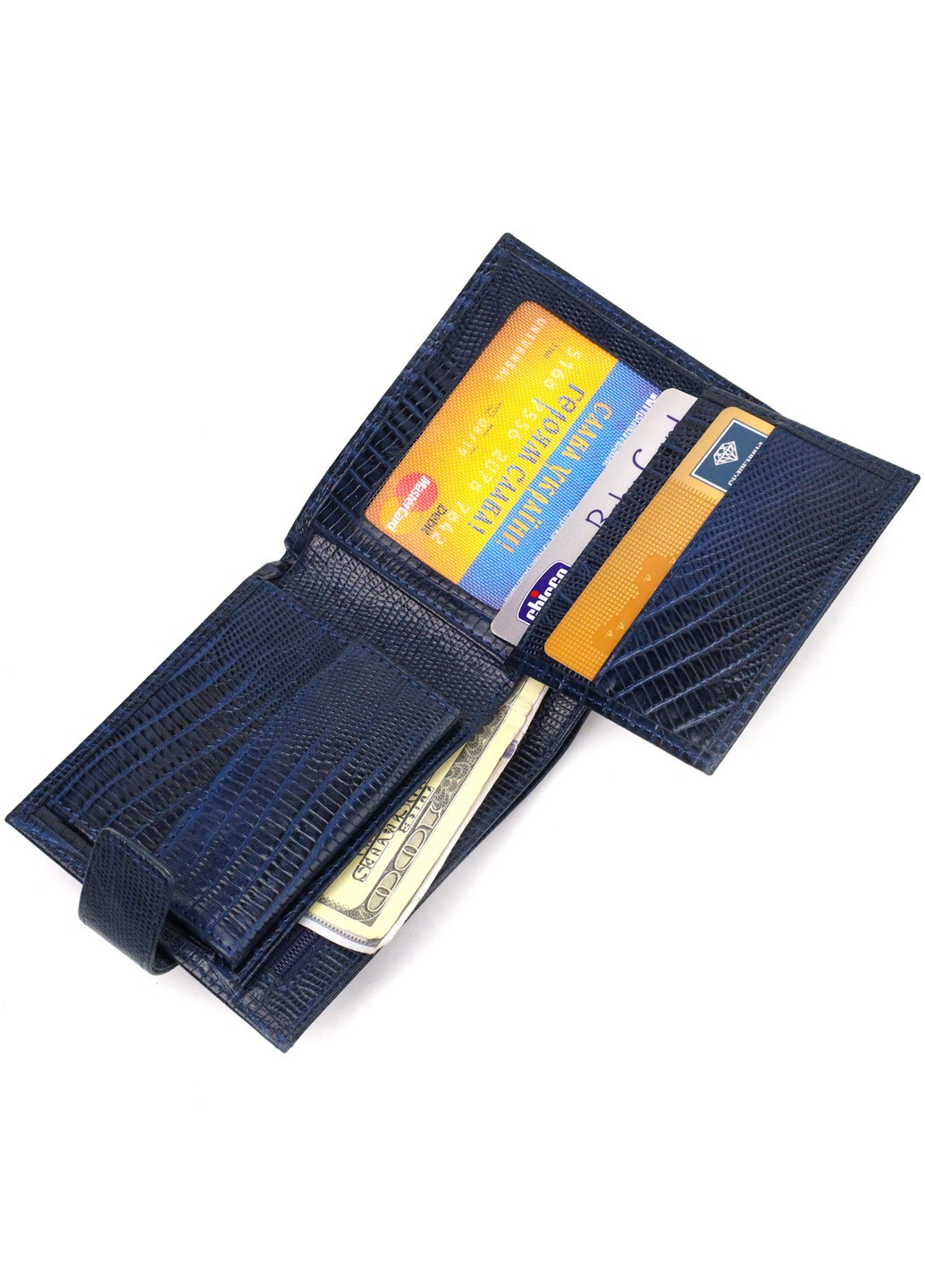 Мужской бумажник горизонтального формата из натуральной кожи с тиснением 21767 Синий Canpellini (259873925)