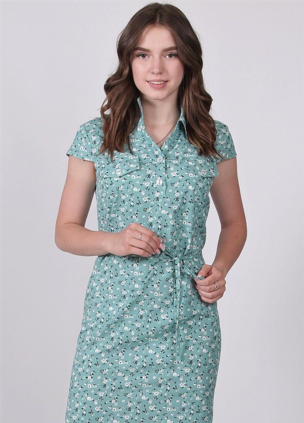 Бирюзовое кэжуал платье женское 004 ромашка мелкая белая софт бирюзовое Актуаль