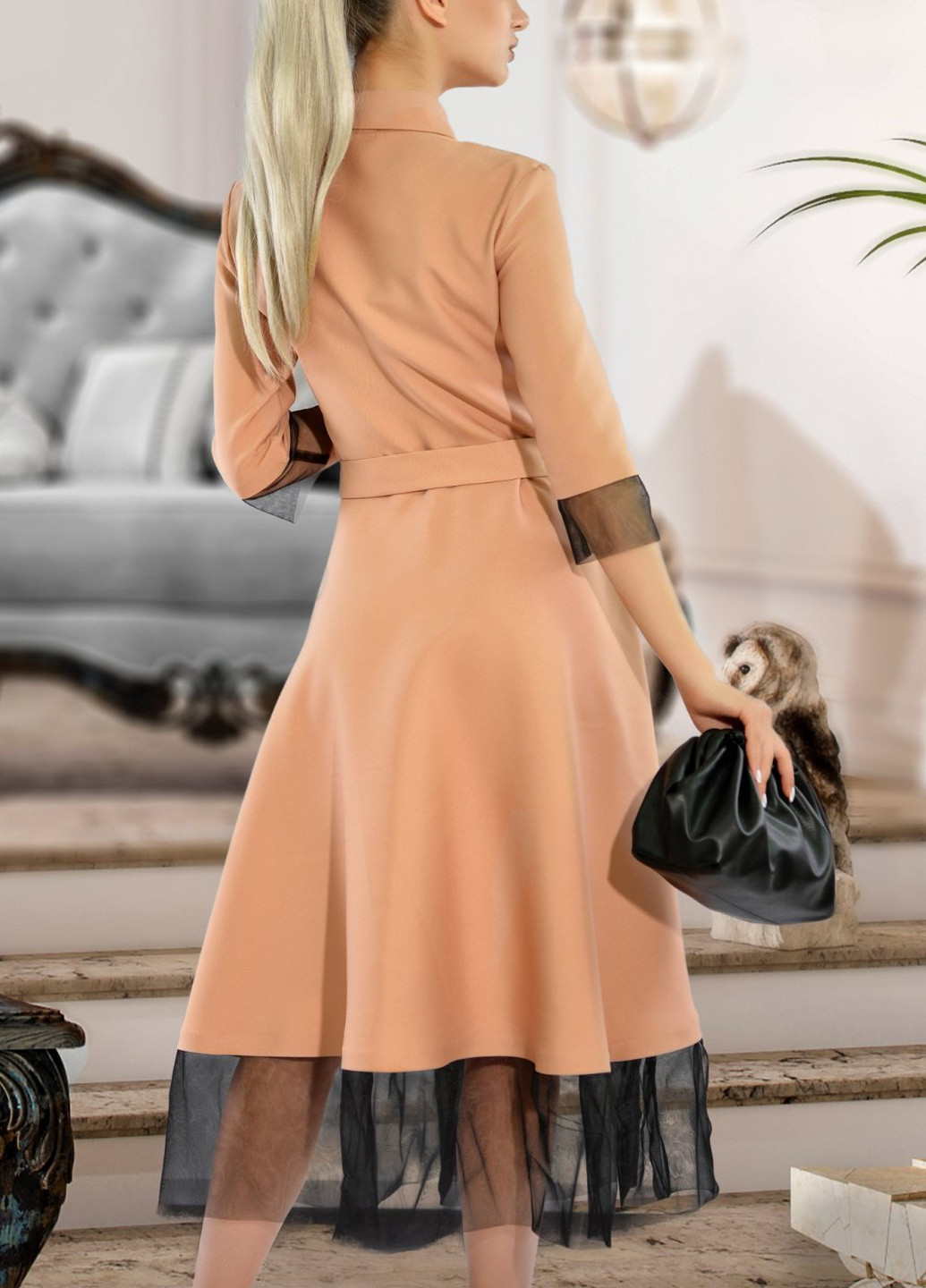 Бежевое сукнi норма сукня миди з сіточкою (ут000057019) Lemanta
