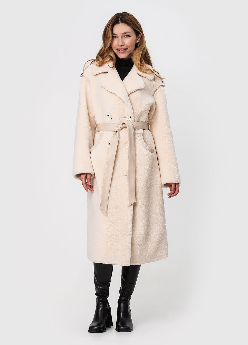 Двобортна шуба-пальто з натуральної вовни модель Esocco 23037 (271140563)