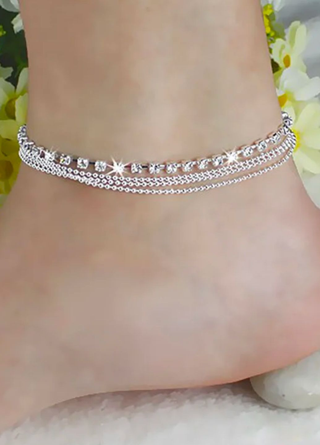 Браслет на ногу анклет з камінчиками багатошаровий в сріблястому кольорі G&N 8761 No Brand (275268503)