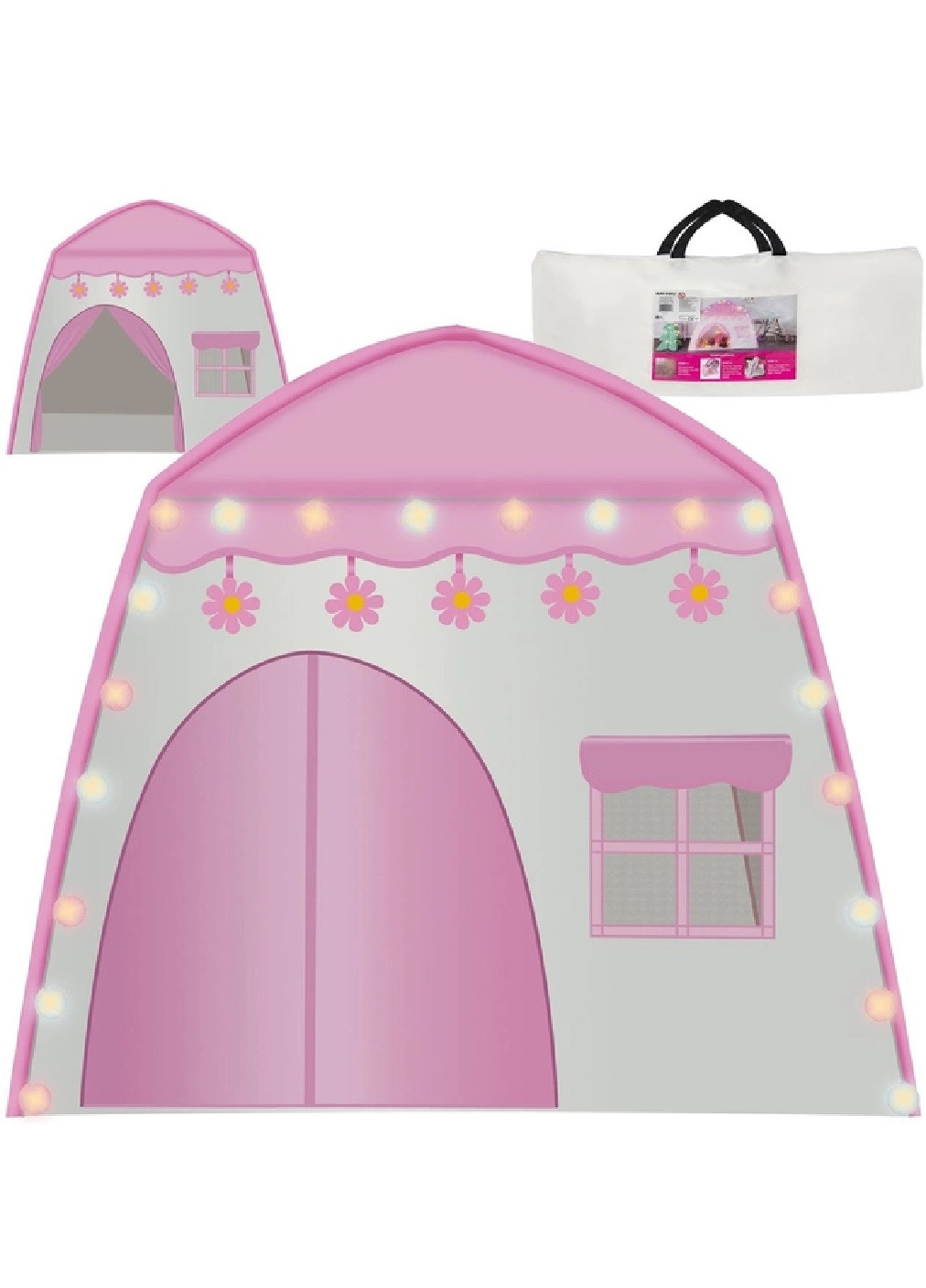 Дитячий ігровий намет палатка будиночок з гірляндою для дітей малюків 123х123х140 см (475161-Prob) Рожевий Unbranded (262596928)
