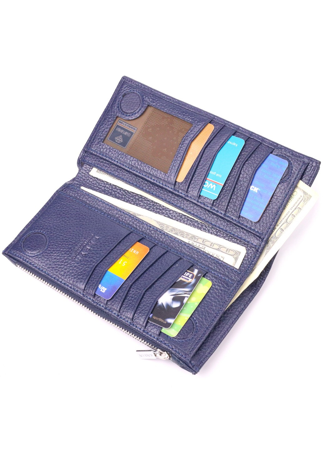 Стильний вертикальний гаманець із натуральної шкіри 21423 Синій Karya (258286342)