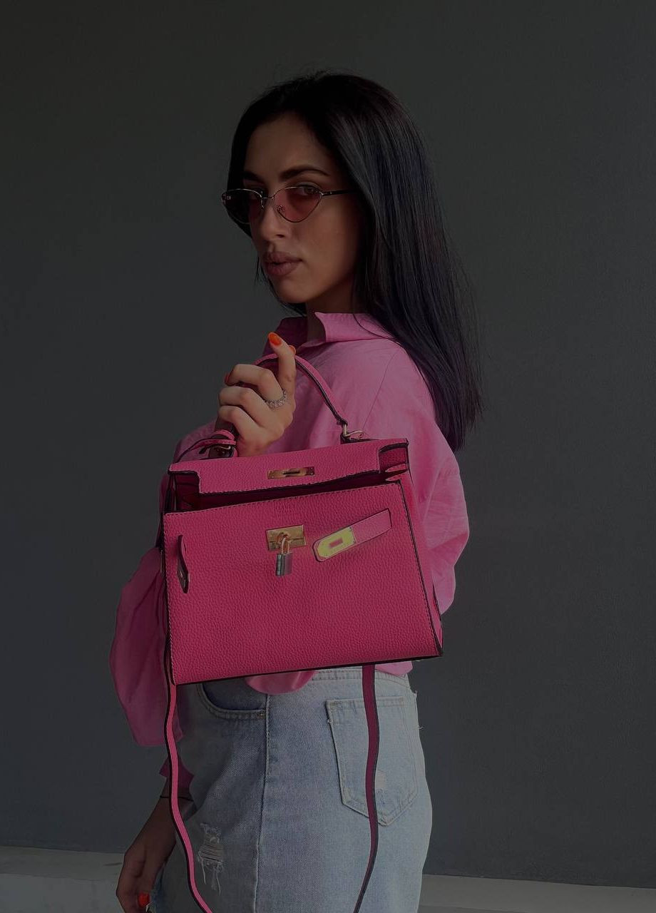 Яскрава сумочка з лого Hermes Kelly Mini Pink Vakko (260492891)