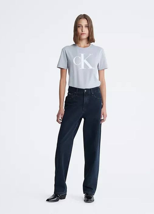 Серая всесезон футболка с круглым вырезом и логотипом с монограммой с коротким рукавом Calvin Klein