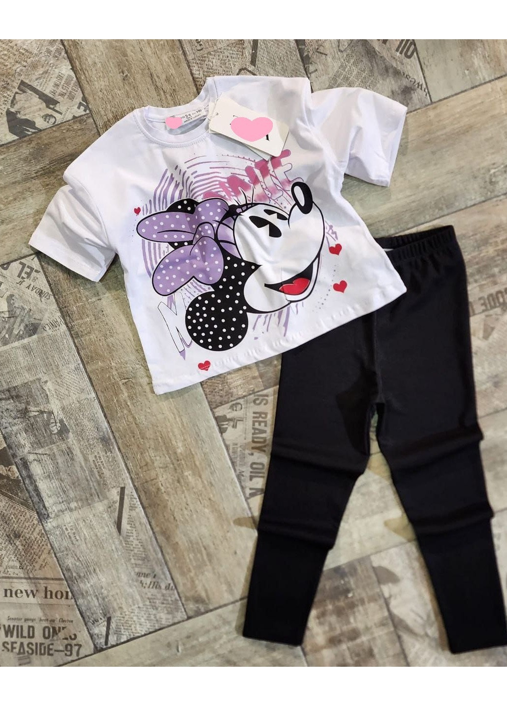 Черный летний комплект (футболка, леггинсы) minnie mouse (минни маус) Disney