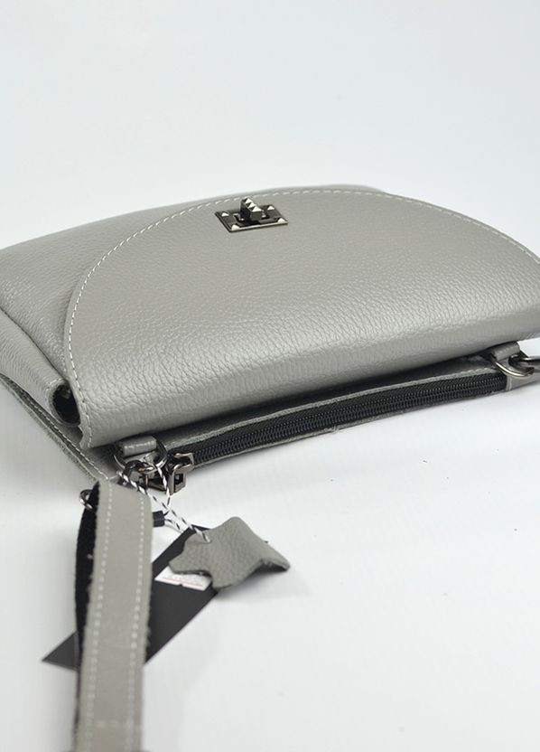 Сіра шкіряна жіноча маленька сумка клатч через плече, міні сумочка з натуральної шкіри два відділи Serebro (266623587)