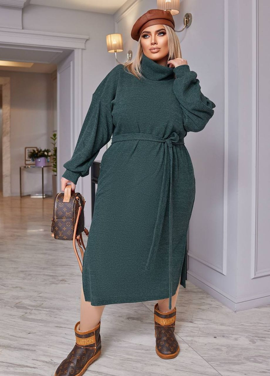 Зеленое женское ангоровое платье в рубчик цвет изумрудный р.62/64 447611 New Trend