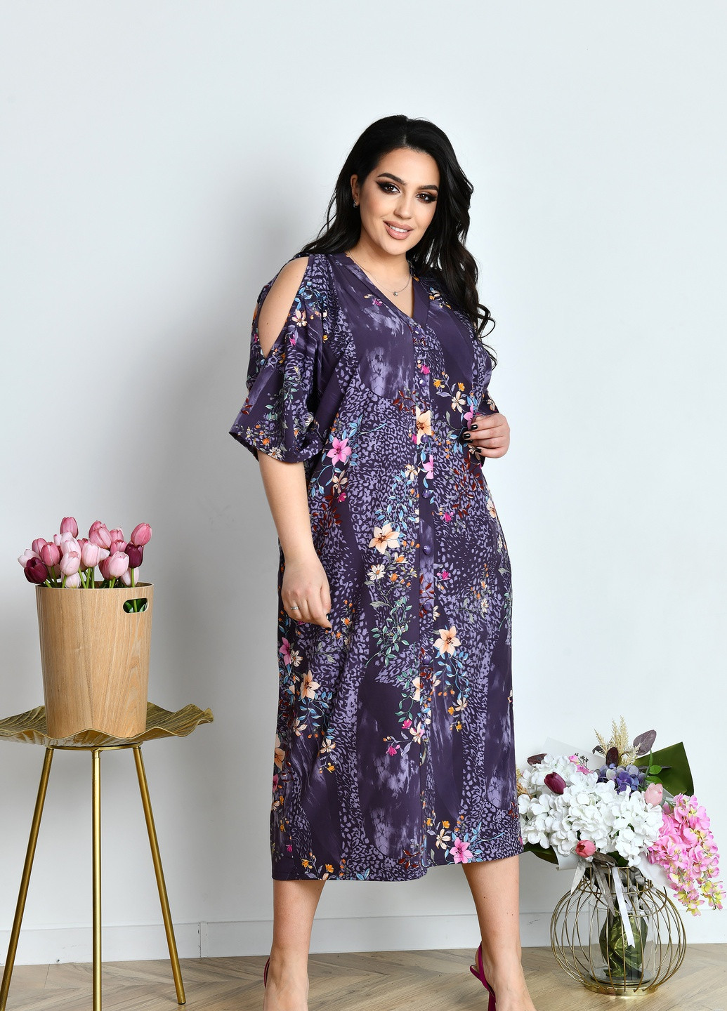 Фиолетовое повседневный женское платье летнее DIMODA с цветочным принтом