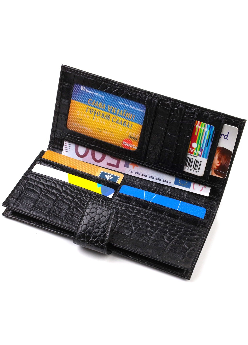 Вузький гаманець для чоловіків з натуральної шкіри з тисненням під крокодила 21914 Чорний Canpellini (259874103)
