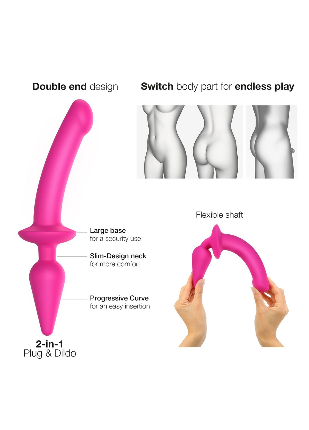 Анальная пробка с дилдо 2в1 SWITCH PLUG-IN DILDO Fuchsia L, диаметр 4,5/3,4 см Strap-On-Me (258470855)