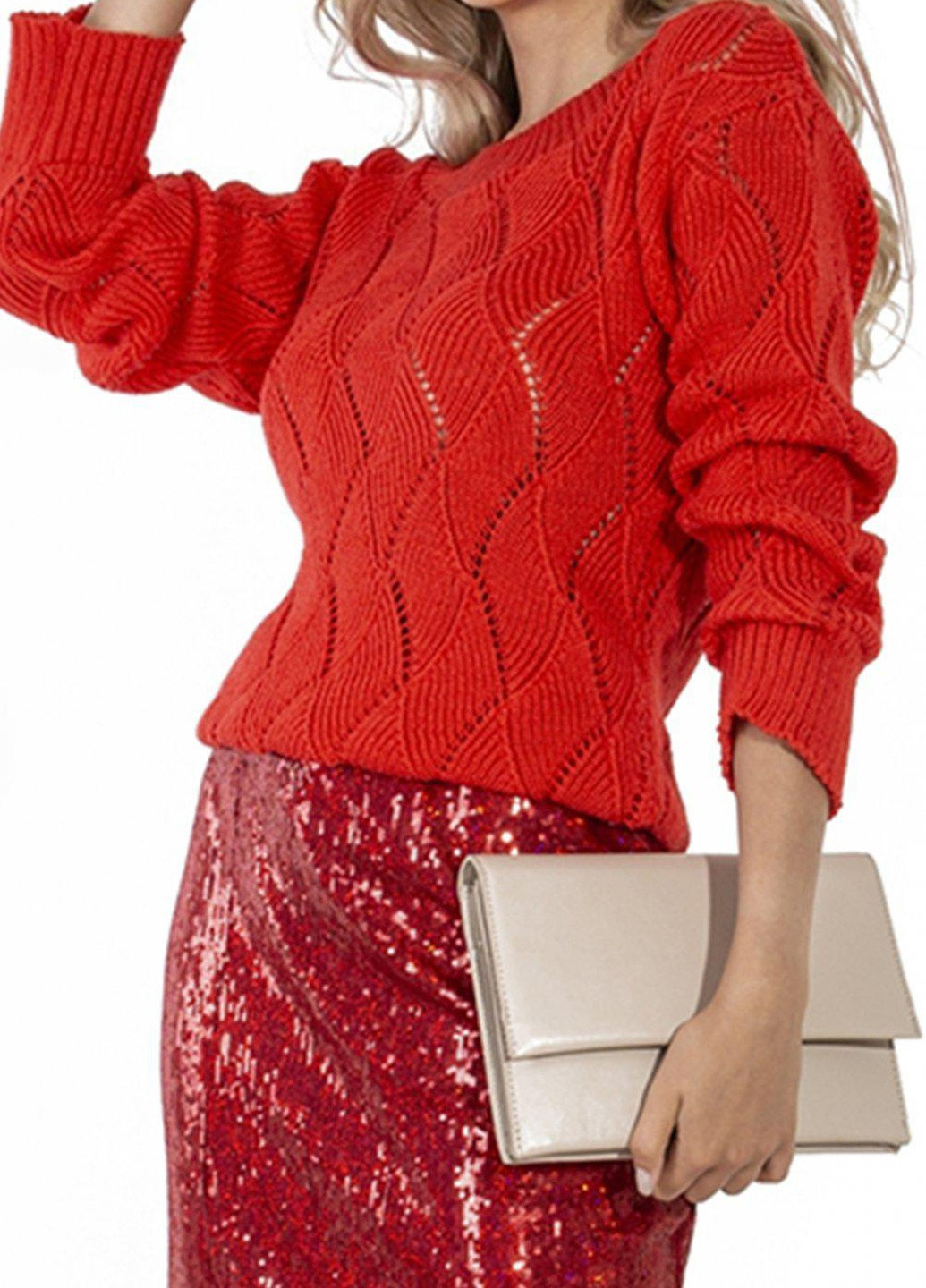 Красный светри гарний ажурний светр (110874) Lemanta
