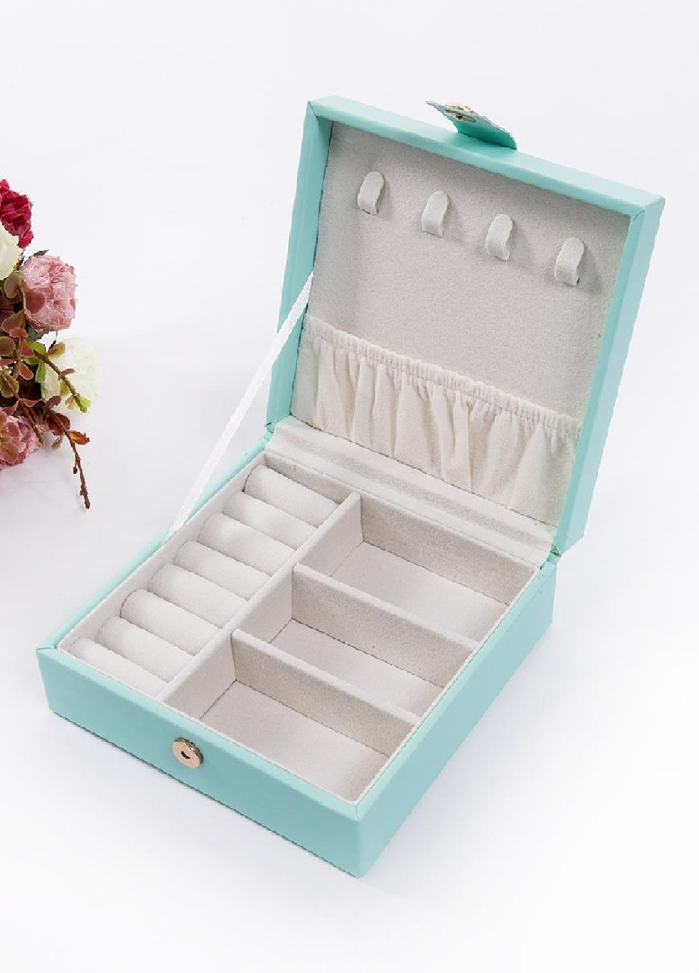 Скринька скриня органайзер коробка футляр для зберігання прикрас біжутерії еко шкіра 12х12х5 см (474618-Prob) Блакитна Unbranded (259131585)