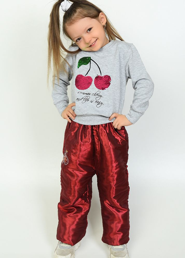 Штани дитячі теплі для дівчинки вишневого кольору Let's Shop (275993191)