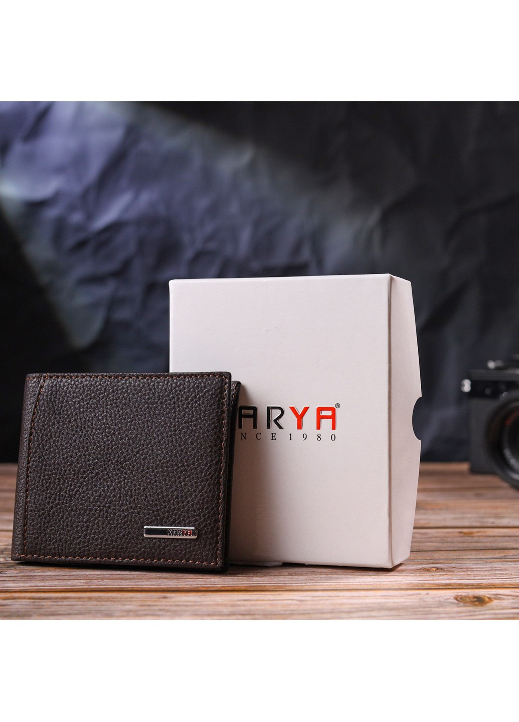 Практичний чоловічий затиск із монетницею з натуральної шкіри 21404 Коричневий Karya (258286334)