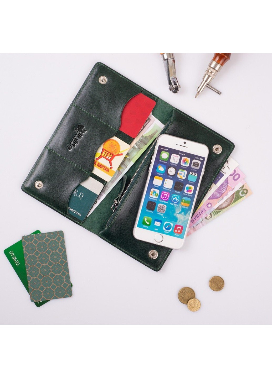 Кожаное портмоне WP-05 Crystal Green Mehendi Classic Зелёный Hi Art (268371569)