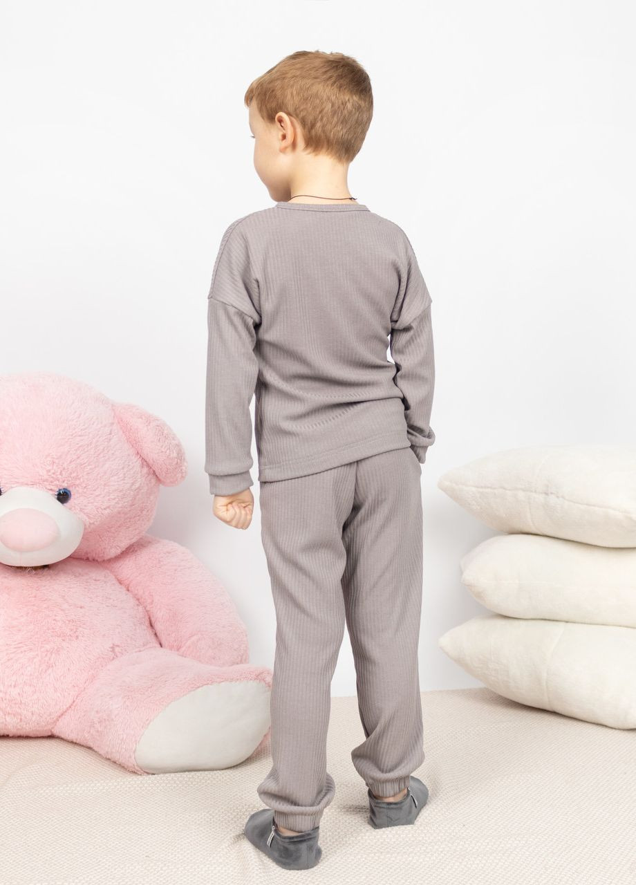 Серая пижама детская домашняя рубчик кофта со штанами серый Maybel