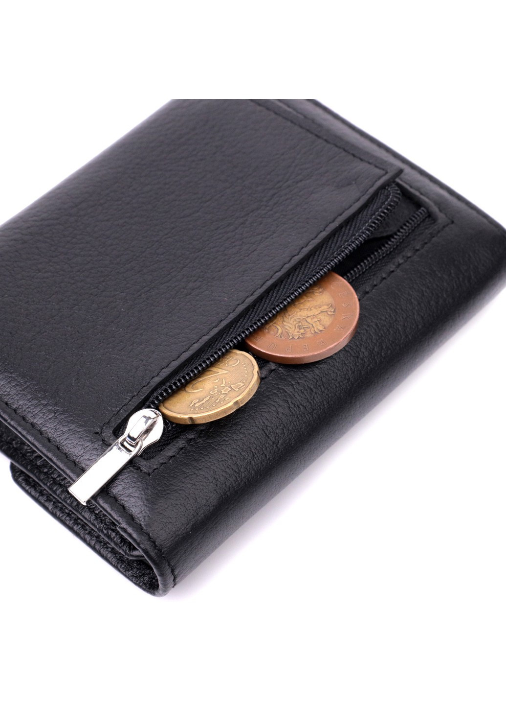Жіночий гаманець з монетницею з натуральної шкіри 19494 Чорний st leather (277980589)