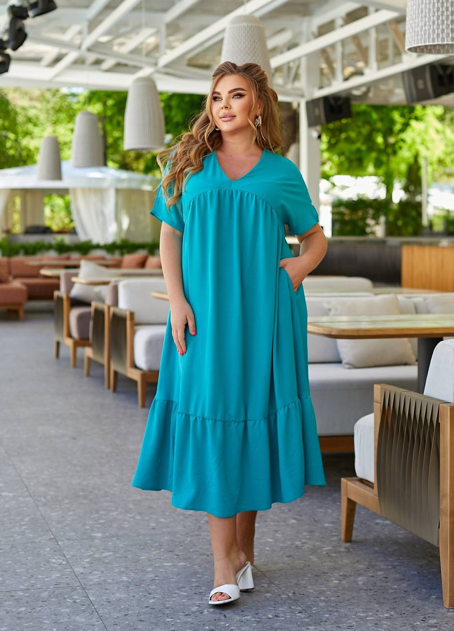 Бірюзова жіноча сукня вільного крою колір бірюза р.50/52 434420 New Trend