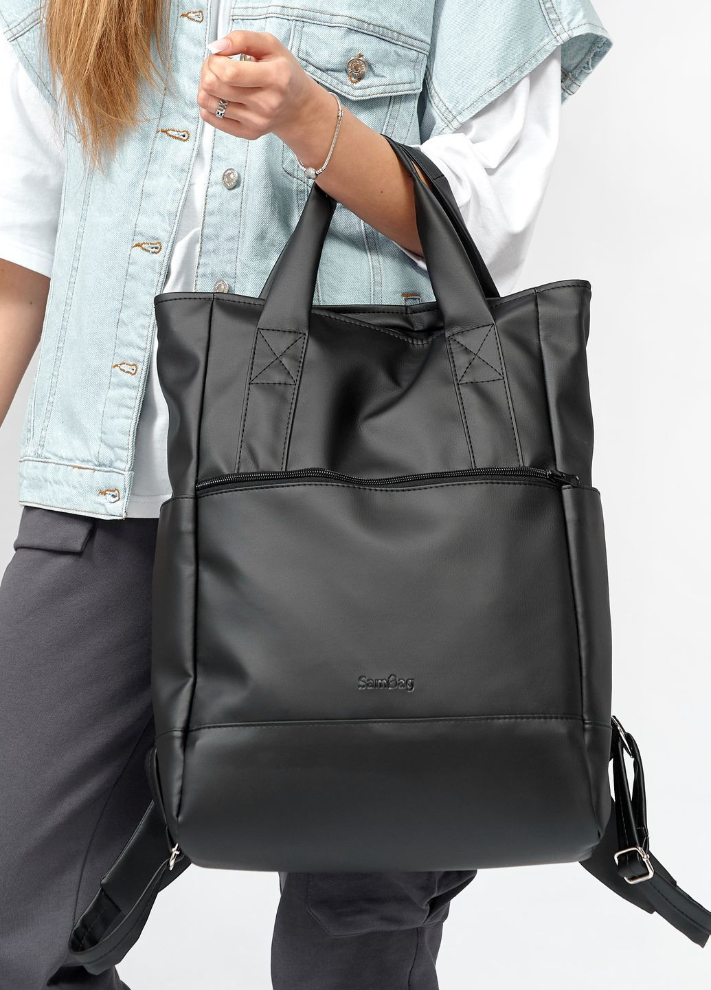 Жіноча сумка-рюкзак Shopper чорна Sambag (260163035)