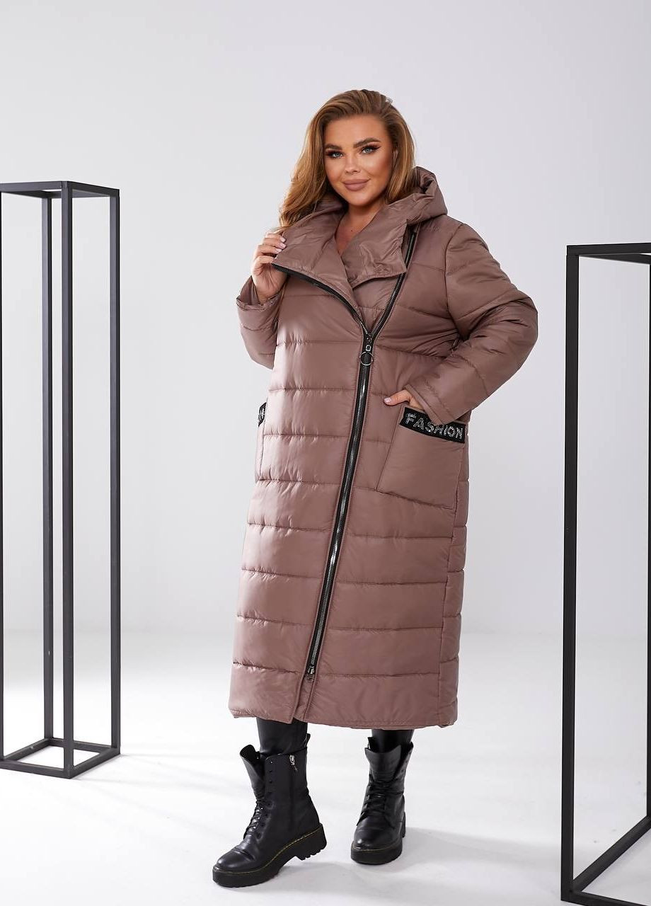 Бежева женская куртка-пальто из плащевки цвет мокко р.48/50 448147 New Trend