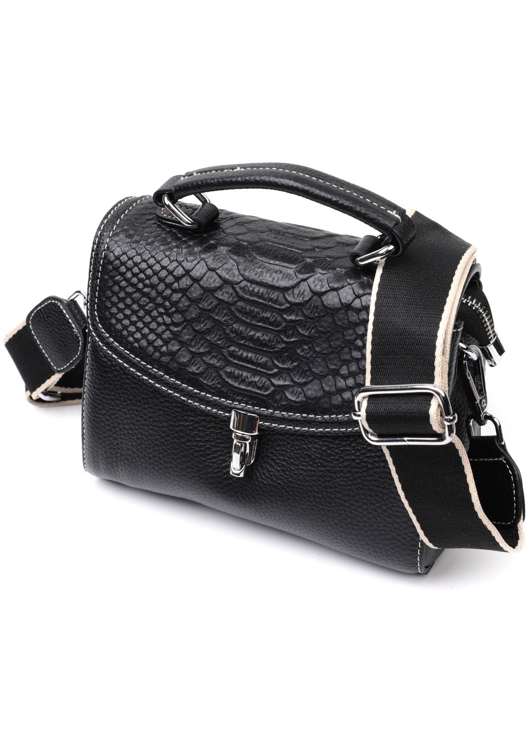 Шкіряна сумка для жінок з цікавою засувкою 22416 Чорний Vintage (276457608)