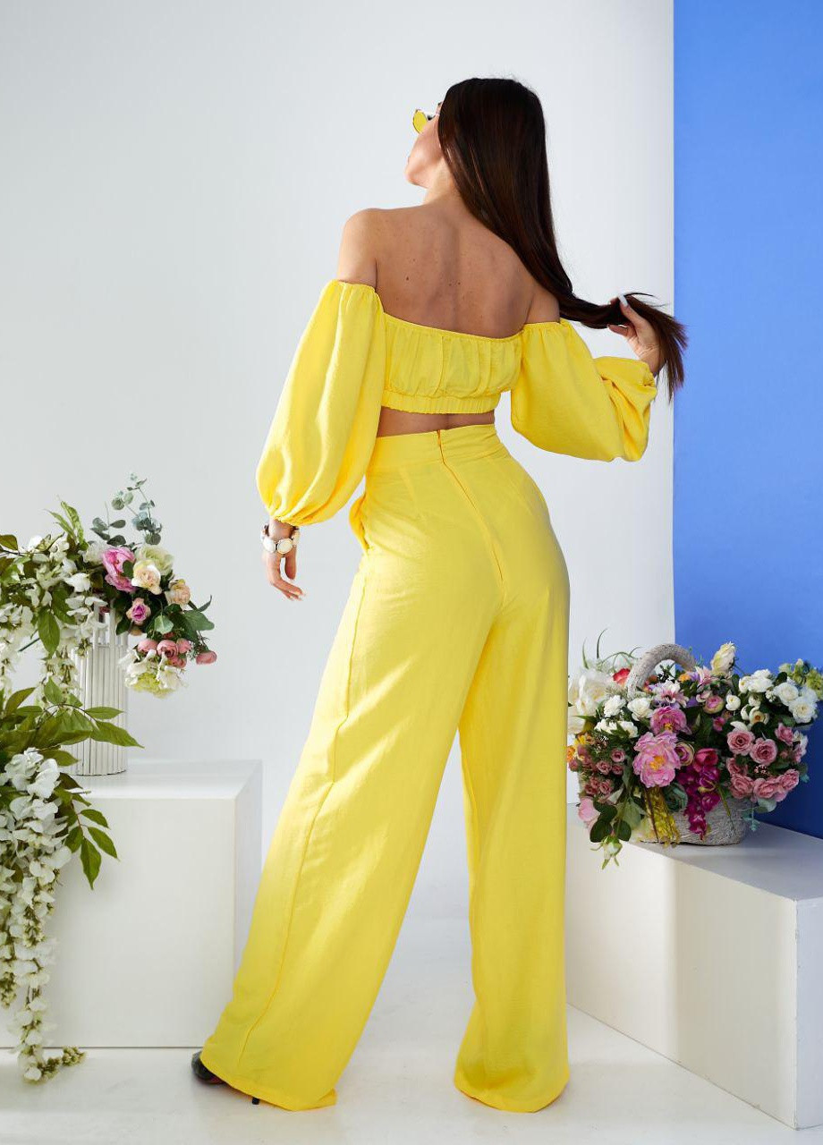 Женский костюм топ и брюки палаццо желтого цвета р.L 387281 New Trend (257611066)