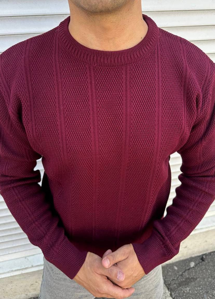 Бордовый зимний мужской однотонный свитер No Brand