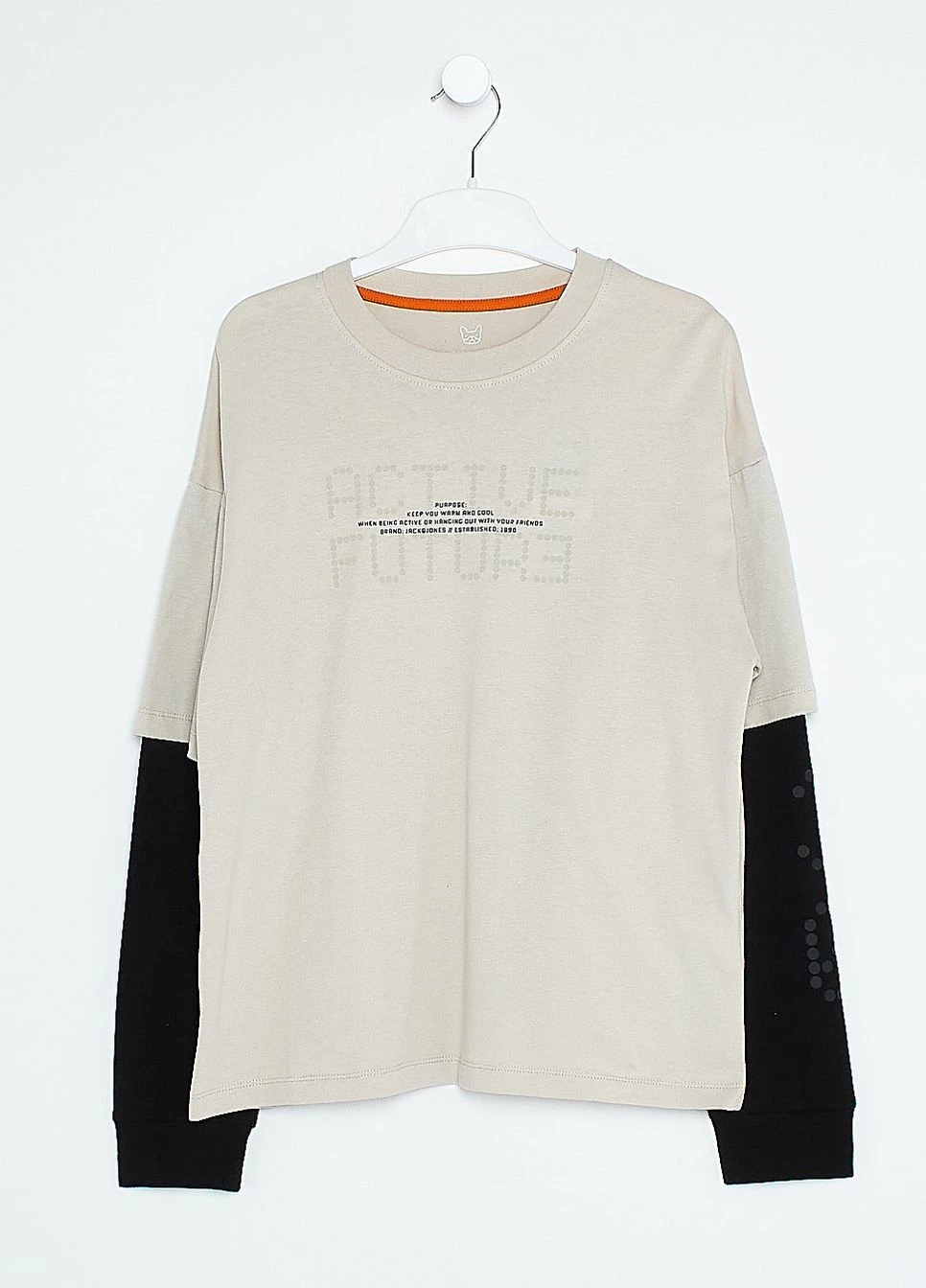 Лонгслив,бежевий в черний узор, JACK&JONES (264643544)