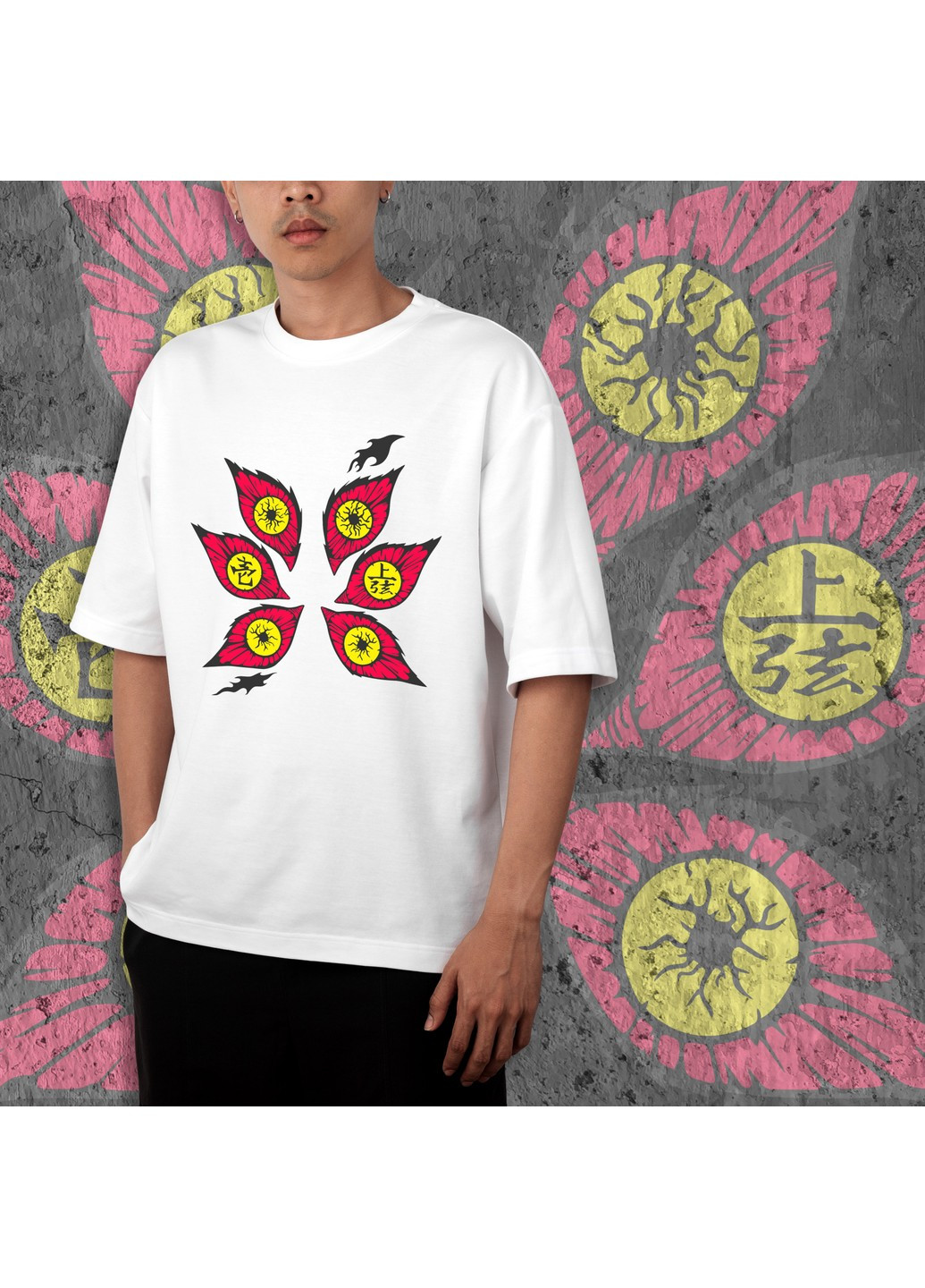Белая футболка c принтом клинок рассекающий демонов - глаза кокушибо we No Brand